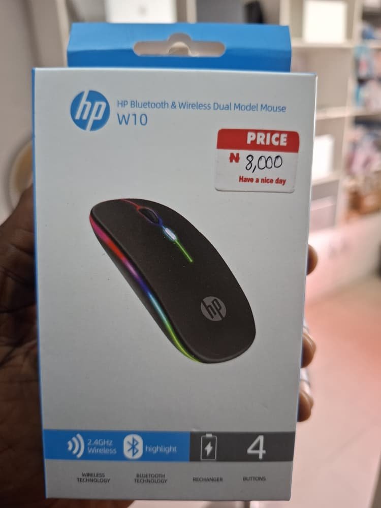 An HP wireless Bluetooth mouse in its retail box